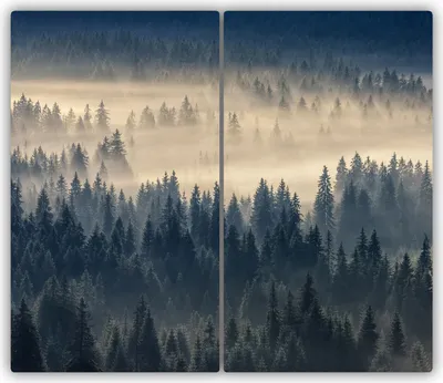 Produktbild von Tulup Glas-Herdabdeckplatte - 2x30x52cm - Glaskeramikkochfeld-Abdeckung Spritzschutz Zweiteilig Nebel Wald