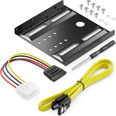 Produktbild von deleyCON Einbaurahmen für 2,5" Festplatten SSD's auf 3,5" Adapter Wechselrahmen Mounting Frame Halterung Schienen inkl. Schrauben Stromadapter SATA Kabel & Schraubendreher - Schwarz