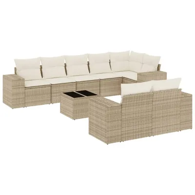 Produktbild von vidaXL 9-tlg. Garten-Sofagarnitur mit Kissen Beige Poly Rattan