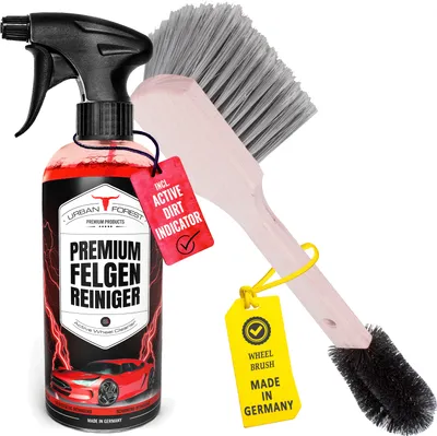 Produktbild von SPARSET Felgenreiniger + Profi Felgen Bürste zur Felgenpflege | Professionelle Reifenglanzmittel & Felgen-Reinigung für Alufelgen & Stahlfelgen 1000ml