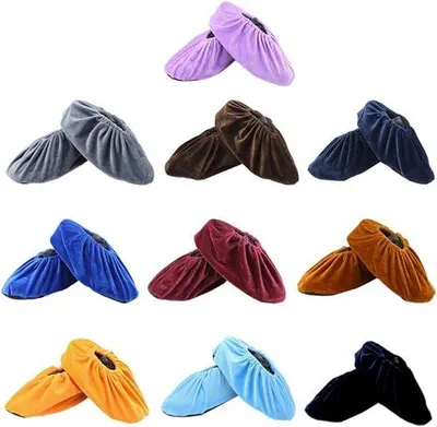 Produktbild von 10 paar wasbare, herbruikbare, antislip-Flanell-Overschuhe, stoffrei, für Innensohlen, in den Größen 36-44.