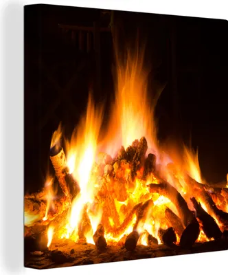 Produktbild von MuchoWow® - Leinwandbilder - Kamin vor schwarzem Hintergrund, Wandbild, Wanddeko Bilder Wohnzimmer, 50x50cm