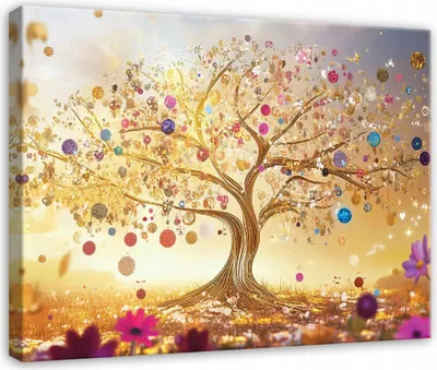 Produktbild von Bilder Wohnzimmer Schlafzimmer - 100x70 cm - Leinwandbilder - Wandbilder XXL - Wanddekoration - Leinwandbild Abstrakt Baum Bunt