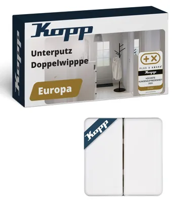 Produktbild von Kopp EUROPA Doppelwippe arktis-weiß I Abdeckung für Lichtschalter & Unterputz Doppelschalter I Passend Sockel I robuster Thermoplast Kunststoff IP20