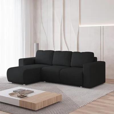 Produktbild von Masseno Ecksofa RINOVA mit Schlaffunktion L-Form, Sofa mit Bettkasten, Wohnzimmersofa, Couch, Soffa, Bettsofa, Couchgarnitur- Schwarz, NEVE 100