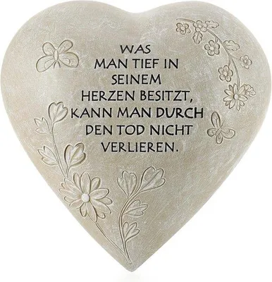 Produktbild von Famanu Grabdekoration Herz - Gedenkstein mit Inschrift - Wetterbeständig mit Schmetterlingen