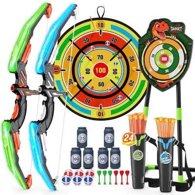 Image de Ensemble de 2 flèches et d'un arc jouet, avec un jeu de fléchettes