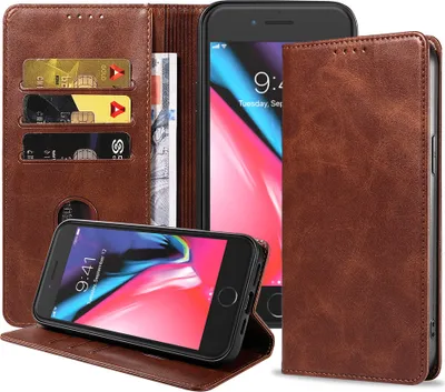 Obrázek produktu pro Smartphonica pouzdro na iPhone 7/8 Plus z umělé kůže s magnetickým zavíráním a držáky na karty - tmavě hnědé