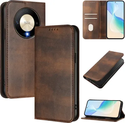 Immagine prodotto di Custodia per Honor X9b / Magic6 Lite, custodia in pelle vintage con protezione RFID, slot per carte, supporto Marrone