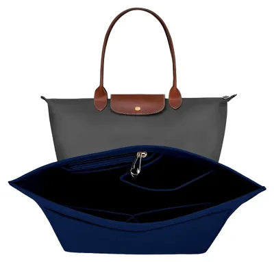 Produktbild von Filz Taschenorganizer für Longchamp, Organizer mit Reißverschluss und mehreren Fächern (Dunkelblau, M)
