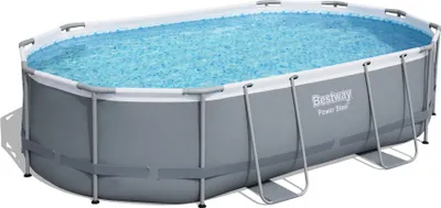 Produktbild von Bestway Power Steel Oval 4.88m x 3.05m x 1.07cm, Grau/Blau, 10949 l, Gerahmter Pool, Leiter, Blau, Grau, 67,4 kg