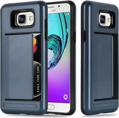 Produktbild von Cadorabo Hülle für Samsung Galaxy A3 2016 - Hülle in ARMOR DUNKEL BLAU – Handyhülle mit Kartenfach - Hard Case TPU Silikon Schutzhülle für Hybrid Cover im Outdoor Heavy Duty Design