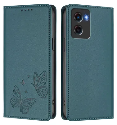 Produktbild von Lederhülle für Motorola Moto G05, Schmetterling Prägung Leder Brieftasche Schutzhülle mit Ständer Grün