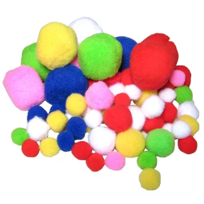 Produktbild von Pompons Mix D: 1 - 4,5 cm 100 Stück farbig sortiert