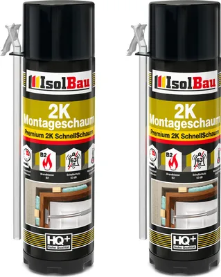 Produktbild von Isolbau 2K Montageschaum B2 Zargenschaum - 2 x 400 ml Premium PolyurethanSchnellschaum für Türen, Fenster, Dämmung & Montage