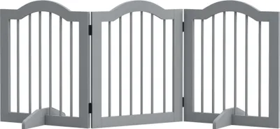 Zdjęcie produktu dla Bramka dla psa PawHut, 3-częściowa, 154,5 x 61 cm, składana, z drzwiczkami, bramka zabezpieczająca z 2 nóżkami, wolnostojąca bramka schodowa do kuchni i korytarza, jasnoszara