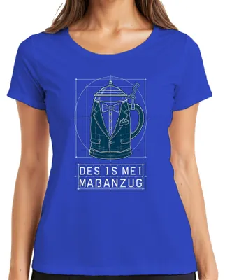 Imagen del producto de Camiseta para mujer, diseño "Des Is Mei Maßanzug", con motivos de cerveza, traje tradicional, , pantalones de cuero, dirndl, color azul, talla XXL
