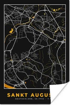 Produktbild von MuchoWow® Poster Stadtplan - Karte - St. Augustin - Gold - Deutschland - Karte 120x180 cm - Kunstposter