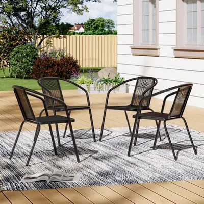 Produktbild von Livingandhome 4er Set Gartenstühle Terrassenstühle Stapelbar aus PE-Rattan & Metallgestell 54x62x72cm Schwarz