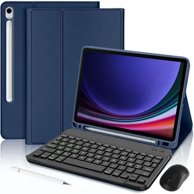 Image de Coque Clavier pour Samsung Galaxy Tab S9, Bleu Marine avec Souris Sans Fil, Stylet et Clavier Bluetooth