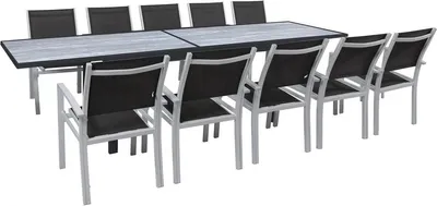 Produktbild von Garten-Essgruppe ausziehbar "Lagos" - Ausziehbarer Tisch 200/320 x 105 x 76 cm - 10 Stühle - Schwarz