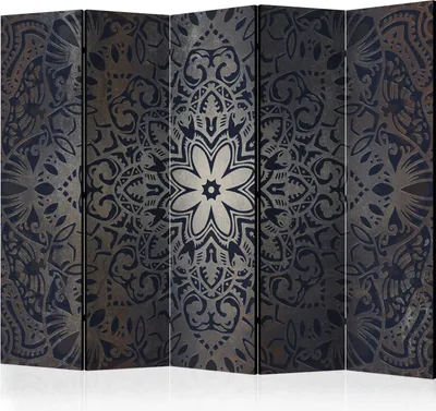Produktbild von 5-teiliger Doppelseitiger Vlies Paravent - Iron Flowers II 225x172 cm f-A-0508-z-c