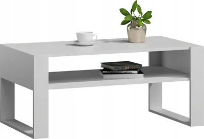 Produktbild von MATKAM Couchtisch KAJA H50 x B100 x T53,6 cm, offene Ablage unter der Tischplatte, Kufenbeine (Weiß)