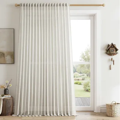 Obrázek produktu pro Záclona s vzhledem lnu, béžová, poloprůhledná, 300 x 245 cm, 1 kus