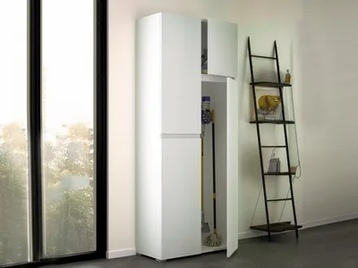 Produktbild von Großer Mehrzweckschrank Dbandinell, Mehrzweckschrank mit 4 Türen, Schuhschrank, platzsparender Kleiderschrank, 100 %  Italy, 80 x 37 x 195 cm, Weiß