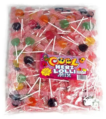 Zdjęcie produktu dla Fajne lizaki w kształcie serca w torebce zawierającej 6 różnych smaków, 1000 g