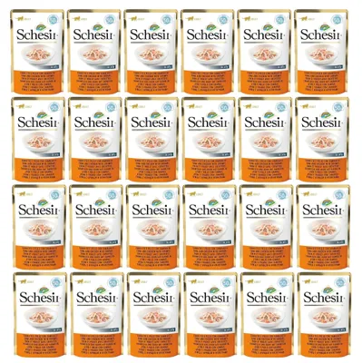 Produktbild von SCHESIR Nassfutter für Katzen, 24 x 50 g, Thunfisch, Huhn & Garnelen