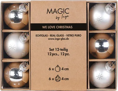 Produktbild von Weihnachtskugeln Glas 4cm Schneeflocken Motiv 12er Set Frosty Silver