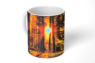 Produktbild von KitchenYeah® Tasse Kaffeetasse Kaffeebecher 350 ml Wald - Sonne - Bäume - Natur - Sonnenuntergang Teetasse - Fototasse - Becher - Keramikbecher - Teebecher - Kaffeetasse - Bürotasse