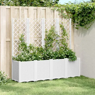 Produktbild von Design Pflanzkübel mit Rankgitter Weiß 160x40x140 cm PP, Gabionen 2024 Neu