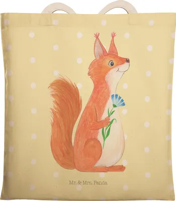 Produktbild von Mr. & Mrs. Panda shopping bag Eichhörnchen Blume - Gelb Pastell - Geschenk, Stofftragetasche, Beutel, Lachen, Tote, glücklich Spruch, Lustige Sprüche, Motivation, Spaß