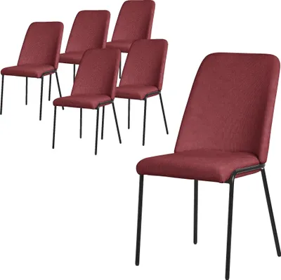 Obrázok produktu pre ML-Design stoličky do jedálne sada 6 červených polyesterových kuchynských stoličiek s kovovými nohami stoličky do obývačky s operadlom čalúnené stoličky do jedálne kuchyne