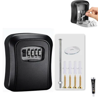 Imagen del producto de Caja fuerte con combinación numérica – Código de 4 dígitos – Caja para llaves para exteriores – Resistente a la intemperie – Incluye tornillos y adhesivo – 11,7 x 9,7 x 4 cm – Color