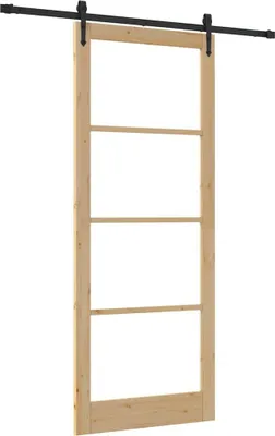 Image de vidaXL Porte coulissante Nature 93 x 232 cm en pin massif et verre