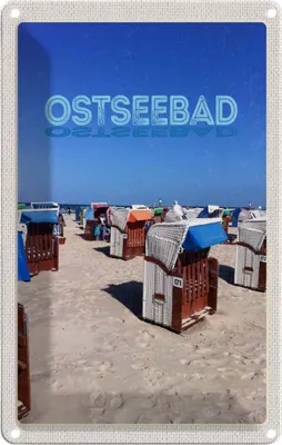 Produktbild von vianmo Blechschild 18x12 cm Ostseebad Strandkorb Bildmotiv Reisemotiv Abenteuer Reisen Urlaub