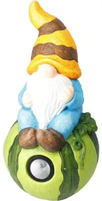 Productafbeelding van Tuinornament: Gnom op een watermeloen, 20 x 39 cm, zonne-energie