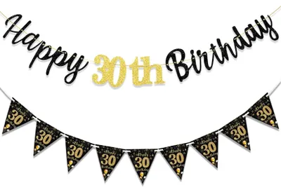 30. Geburtstag Dekoration Schwarz Gold Set Banner Girlanden