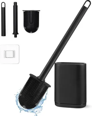 Produktbild von Silikon WC-Bürste mit flexiblen Bürsten, stehende WC-Bürste mit Halter, schnelle Trocknung, für Bad, schwarz
