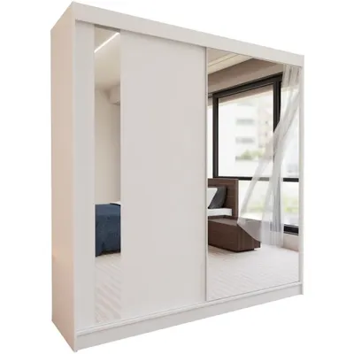 Image de BEAUTYSOFA Armoire à portes coulissantes GAJA 200 cm - Armoire à tiroirs et miroir (blanc)
