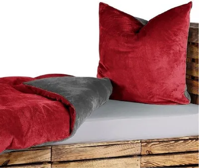 Produktbild von 2-teilig Uni Wende Bettwäsche-Set Bett Garnitur Bettbezug Übergröße Bezug 155x220 Kissenbezug 80x80 Nicky Teddy Plüsch Kaschmir Touch Mikrofaser NEU Soft Warm Weich Kuschelig Bordeaux Rot Grau Silber Unifarben