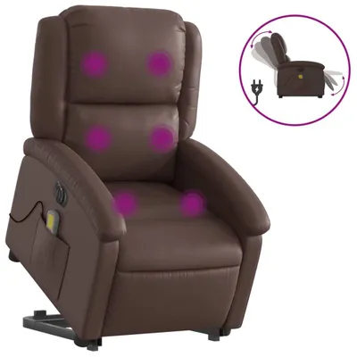 Produktbild von Massagesessel mit Aufstehhilfe Elektrisch Braun Kunstleder