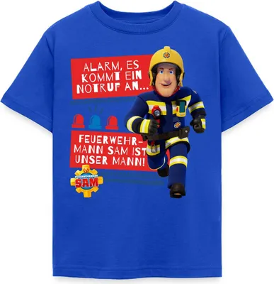 Produktbild von Spreadshirt Feuerwehrmann Sam™ Mit Text Vom Intro-Song Kinder T-Shirt, 110/116 (5-6 Jahre), Royalblau