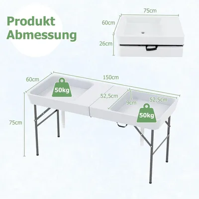 Produktbild von Klappbarer Campingtisch mit Doppelbecken und Ablaufschlauch