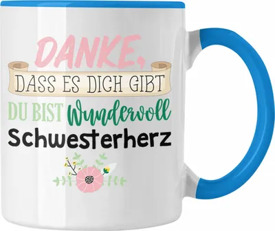 Produktbild von Trendation - Danke, Dass Es Dich Gibt Schwester Tasse Geschenk Schwesterherz Lustiger Spruch Geburtstag Schwester (Blau)