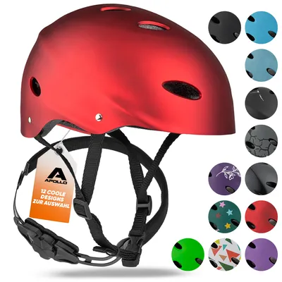 Produktbild von Apollo Skaterhelm Herren, Damen und Kinder | Kinderfahrradhelm | Verstellbar | Skateboard, Bmx Helm Kinder | Größe L/XL (55-62 cm) - Liquid Red