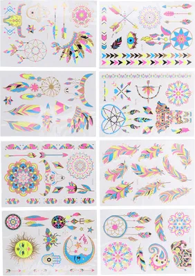 Image de Lot de 8 autocollants tatouages néon, fluorescents, effet bronzant, résistants à l'eau, lumineux, pour fêtes néon, corps et visage, maquillage temporaire, tatouages autocollants